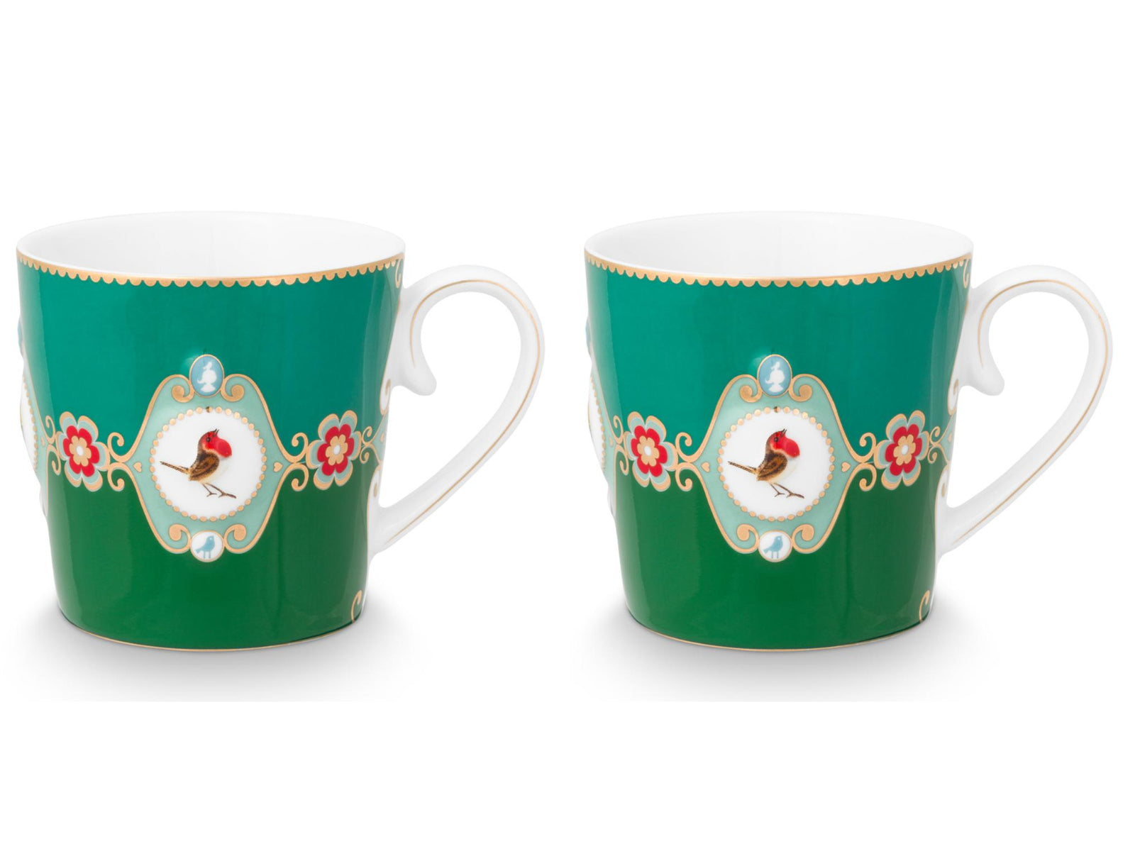 PIP STUDIO Love Birds Medallion Emerald-Green Henkelbecher Large 0,25l Set2 Freisteller3
