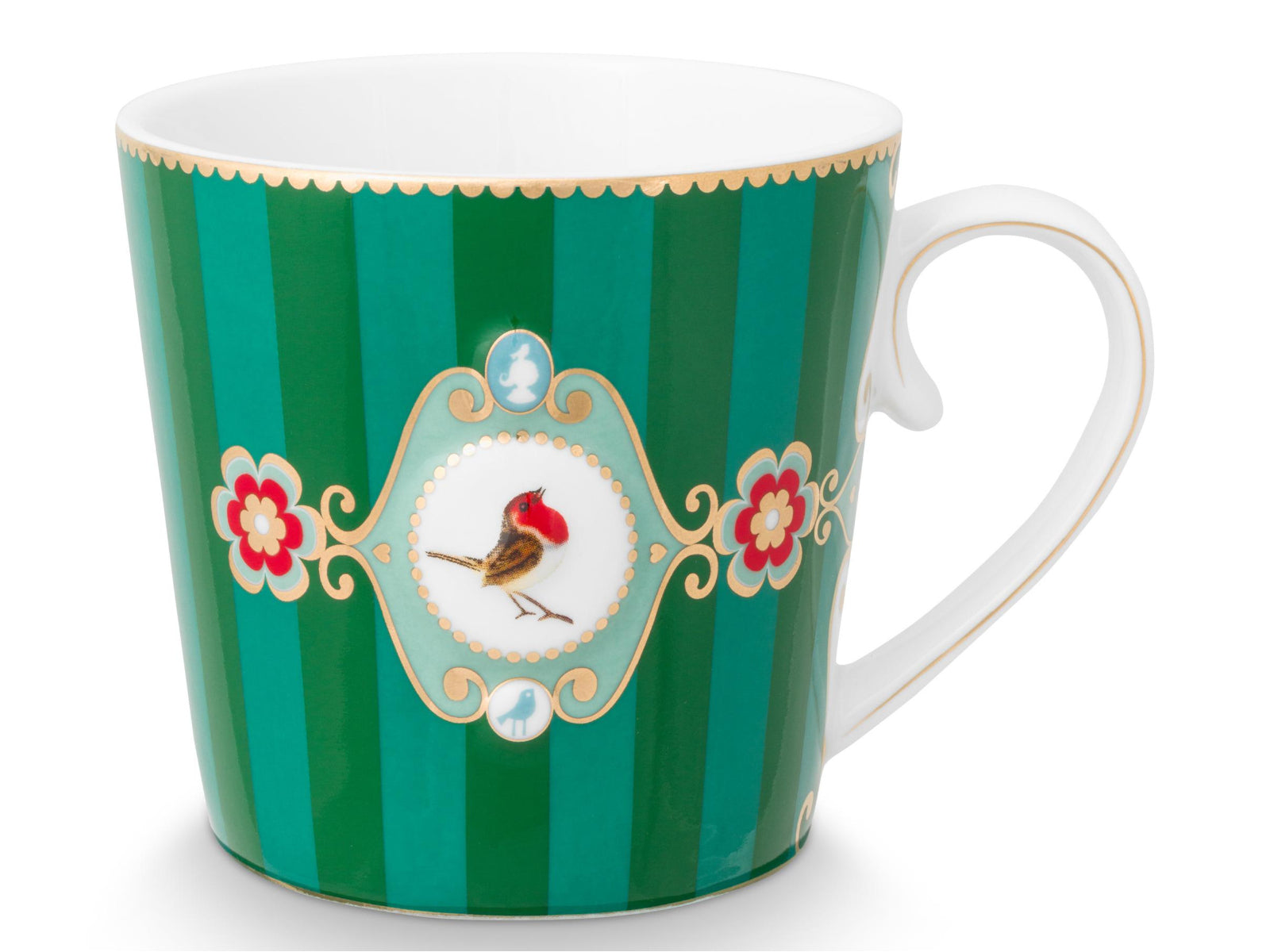 PIP STUDIO Love Birds Medallion Stripes Emerald-Green Henkelbecher Large 0,25l Set2 Freisteller3