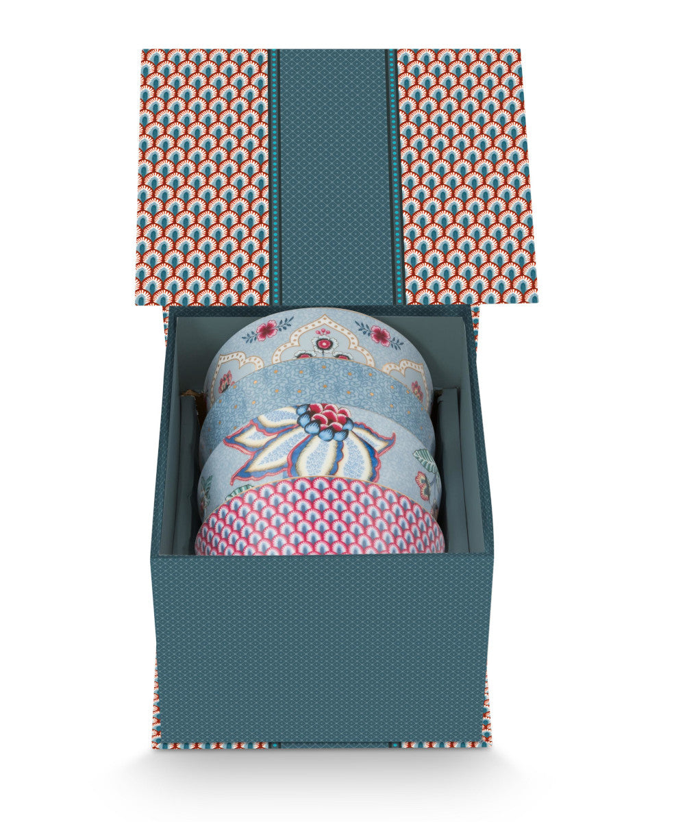 PIP STUDIO Flower Festival Oriental Geschenkset Schalen blau 12cm Freisteller