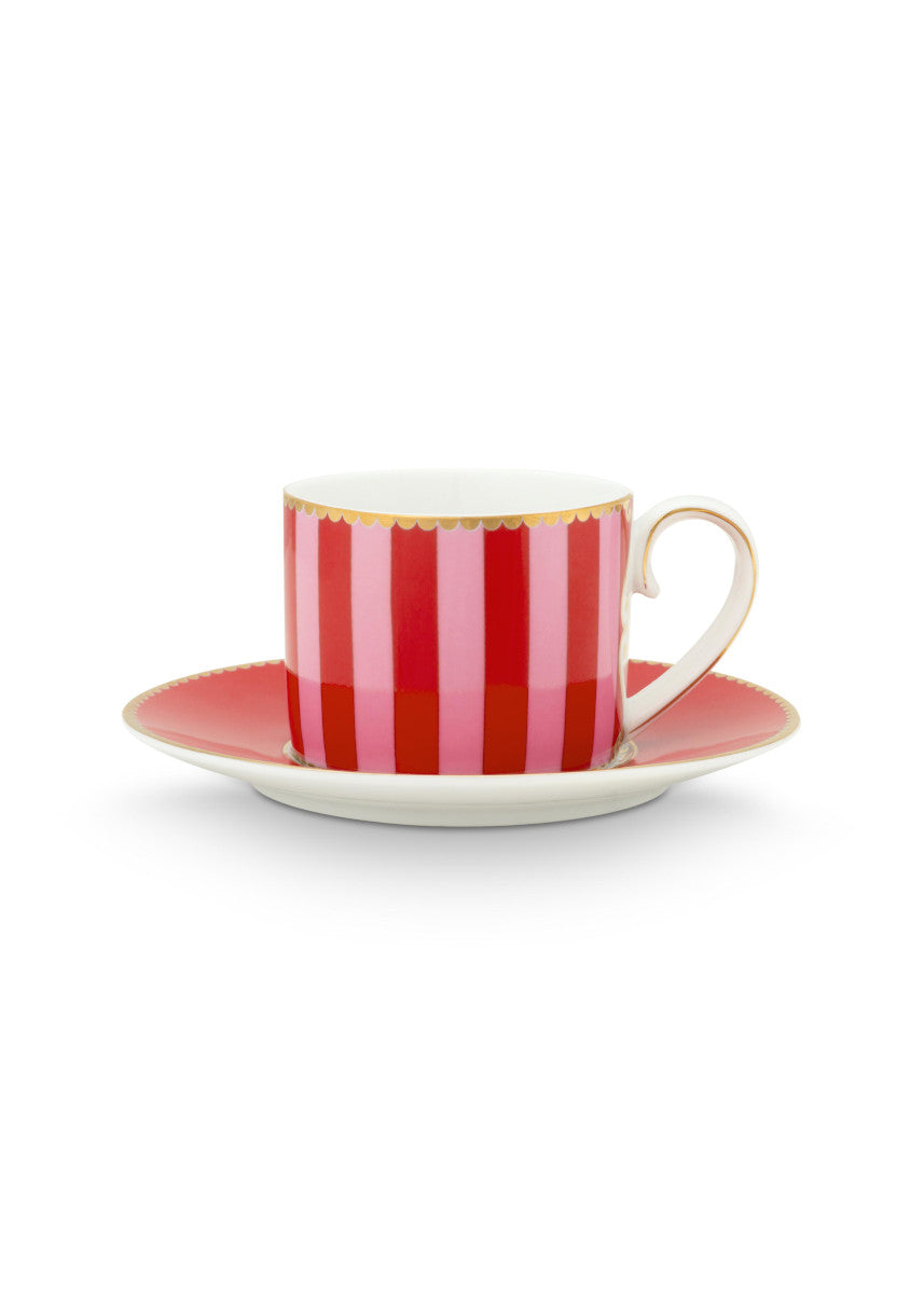 PIP STUDIO Love Birds Stripes Espressotasse m.U. rot/pink 125ml