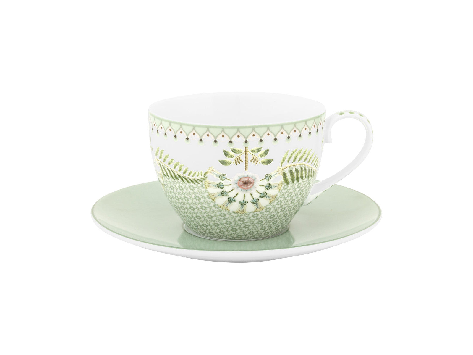 PIP STUDIO Lily&Lotus Tiles Light Green Tasse mit Untertasse 280ml Freisteller 1