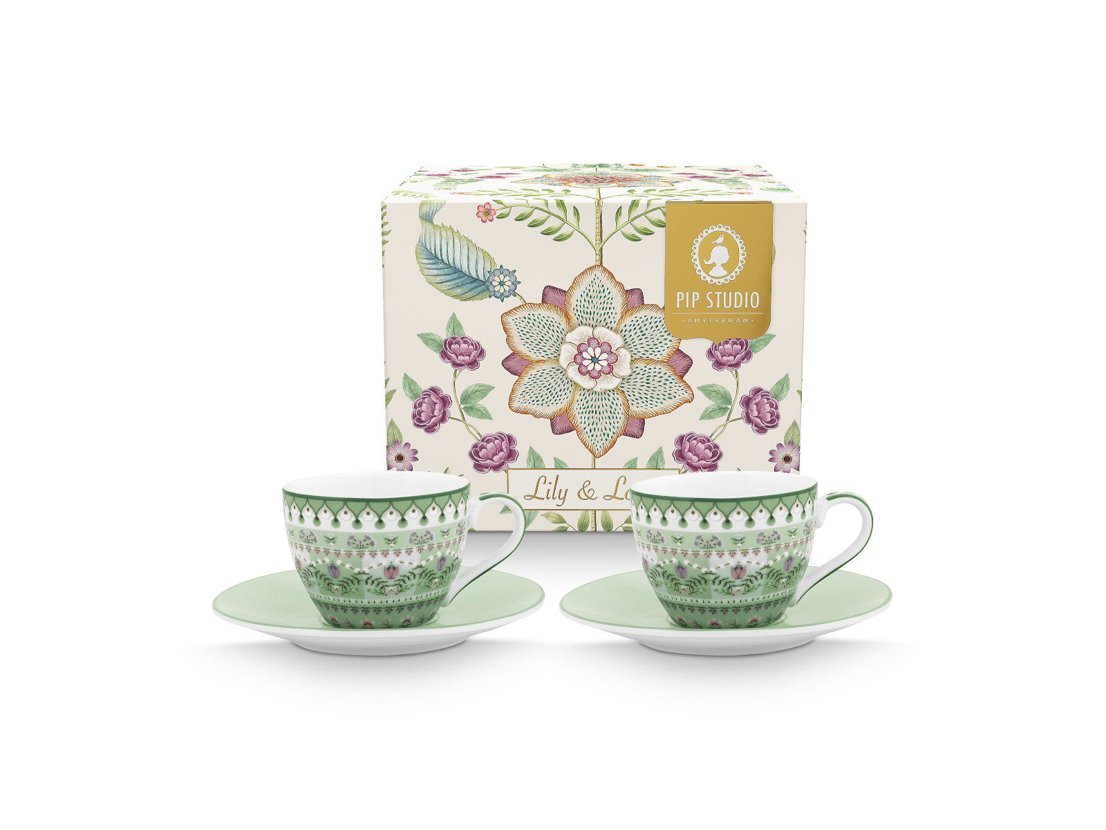 PIP STUDIO Lily&Lotus Light Green Espressotasse mit Untertasse 120ml Set2 Freisteller 