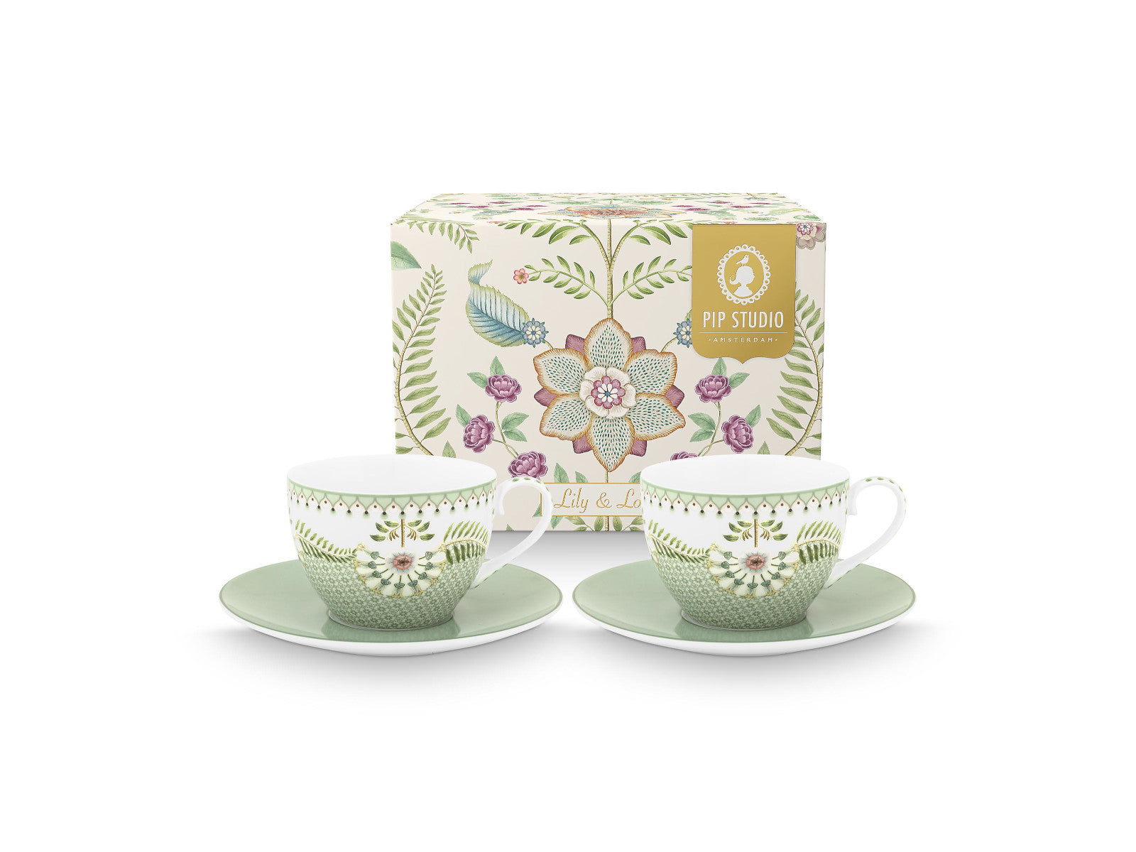 PIP STUDIO Lily&Lotus Light Green Tasse mit Untertasse 280ml Set2 Freisteller 