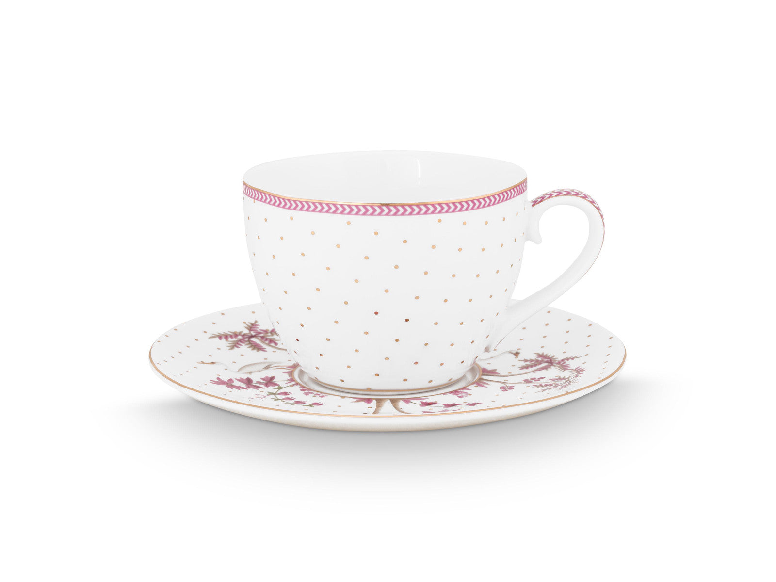 PIP STUDIO Jolie Dots Gold Pink Tasse mit Untertasse 280ml Freisteller 1