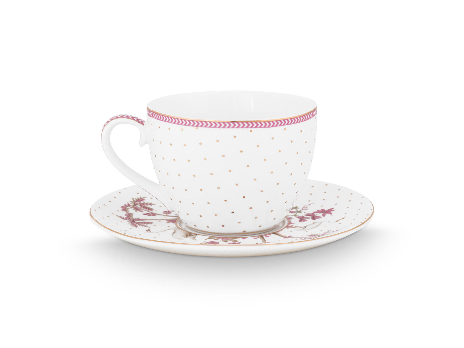 PIP STUDIO Jolie Dots Gold Pink Tasse mit Untertasse 280ml Freisteller 2
