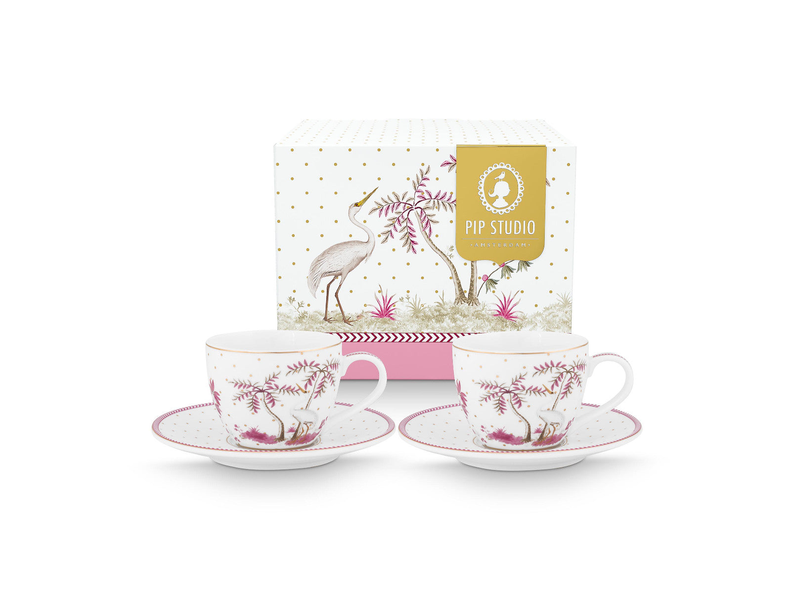 PIP STUDIO Jolie Dots Gold Pink Espressotasse mit Untertasse 120ml Set2 Freisteller 