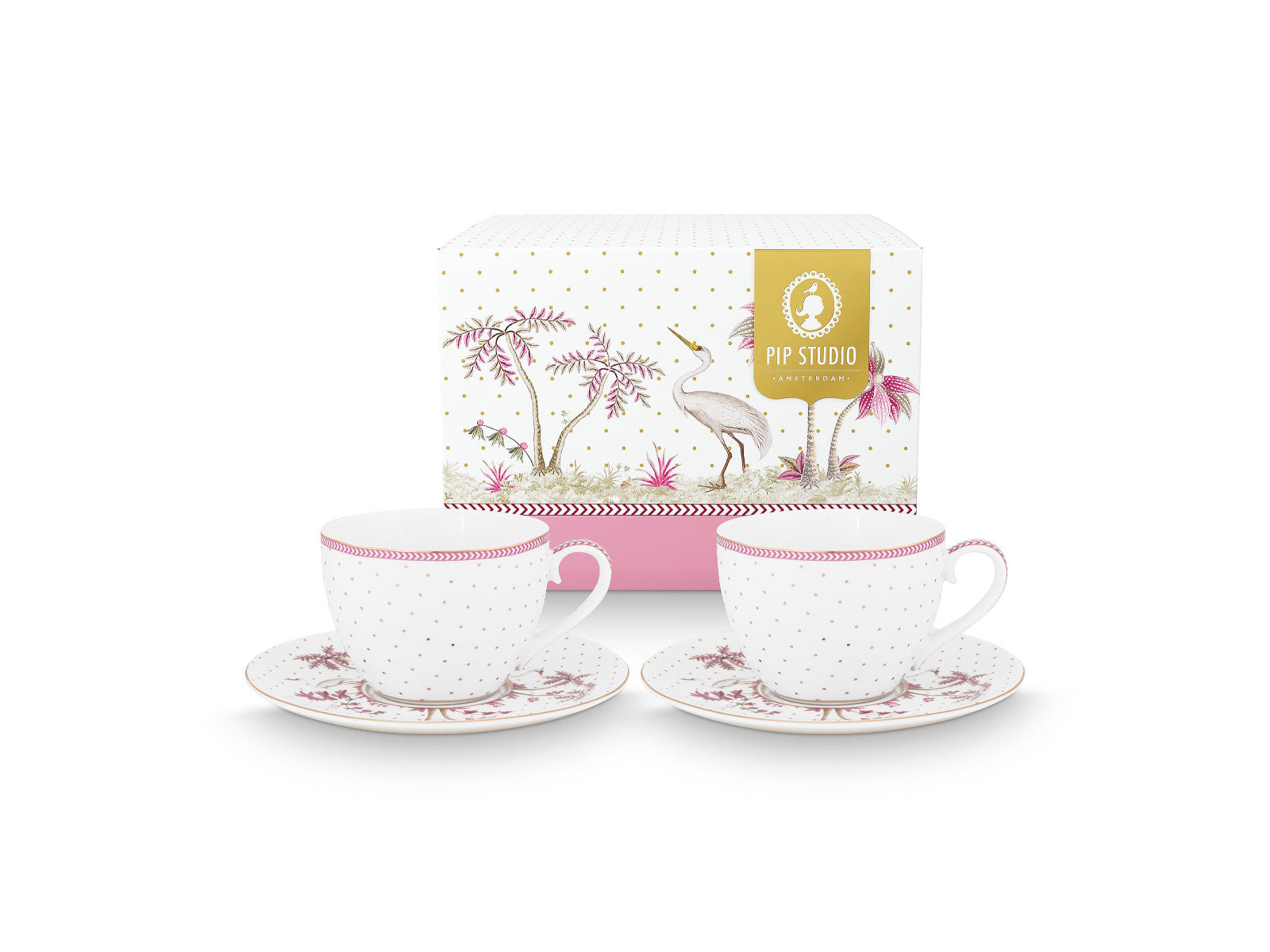 PIP STUDIO Jolie Dots Gold Pink Tasse mit Untertasse 280ml Set2 Freisteller 