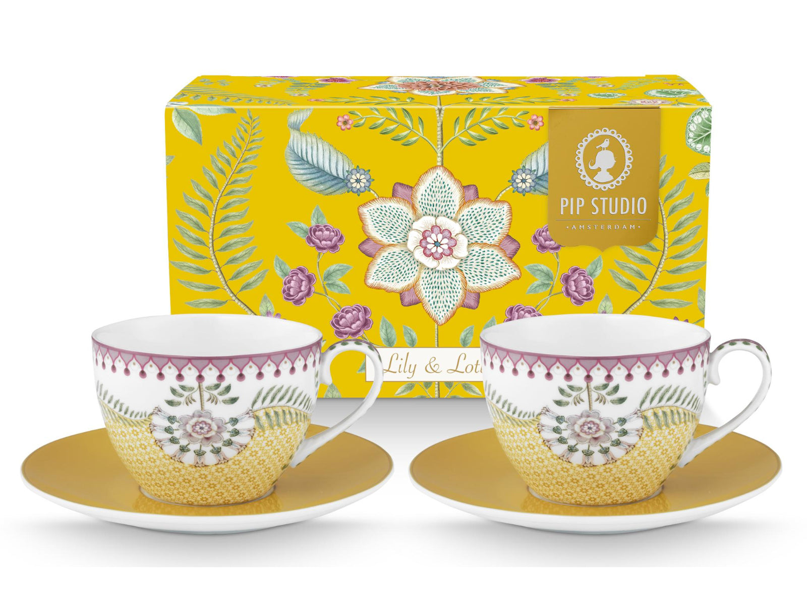 PIP STUDIO Lily&Lotus Yellow Tasse mit Untertasse 0,3l Set2 Freisteller1