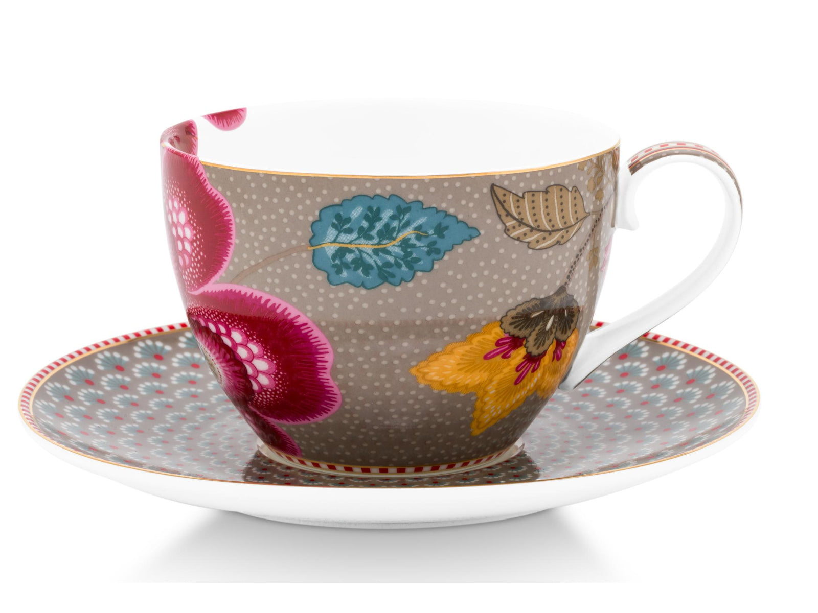 PIP STUDIO Blooming Tales Khaki Tasse mit Untertasse 0,3l Freisteller1
