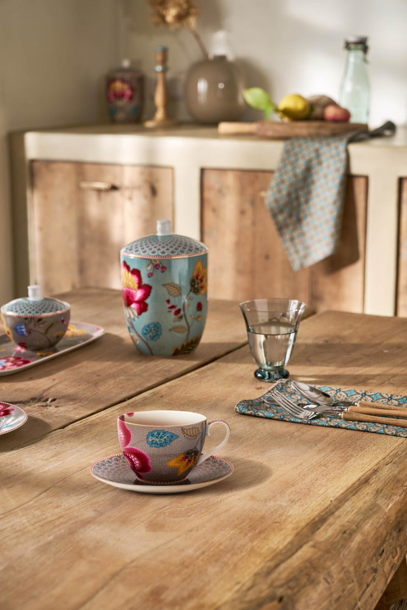 PIP STUDIO Blooming Tales Khaki Tasse mit Untertasse 0,3l – Tischideen & Ambiente