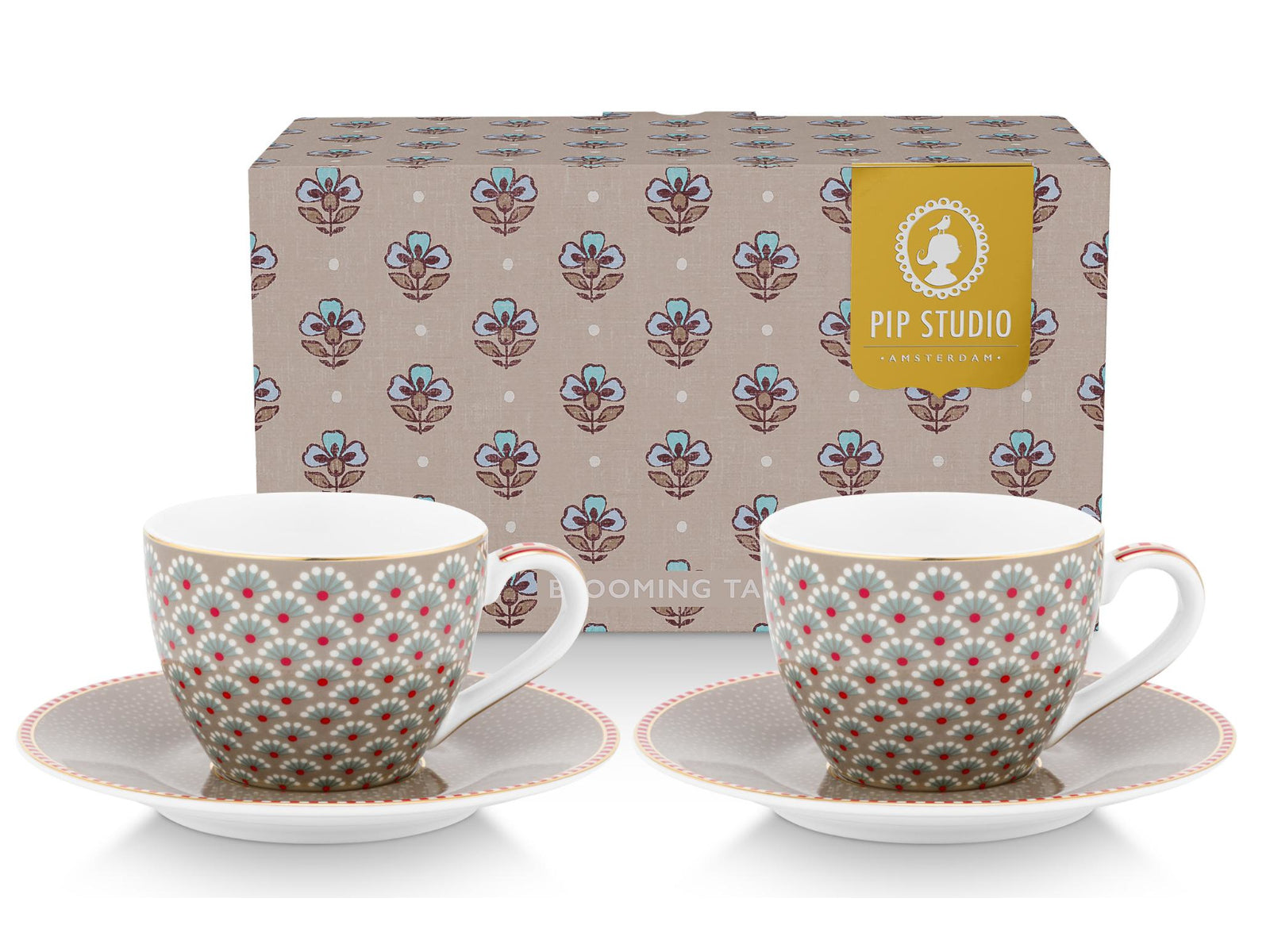 PIP STUDIO Blooming Tales Khaki Espressotasse mit Untertasse 0,12l Set2 Freisteller1