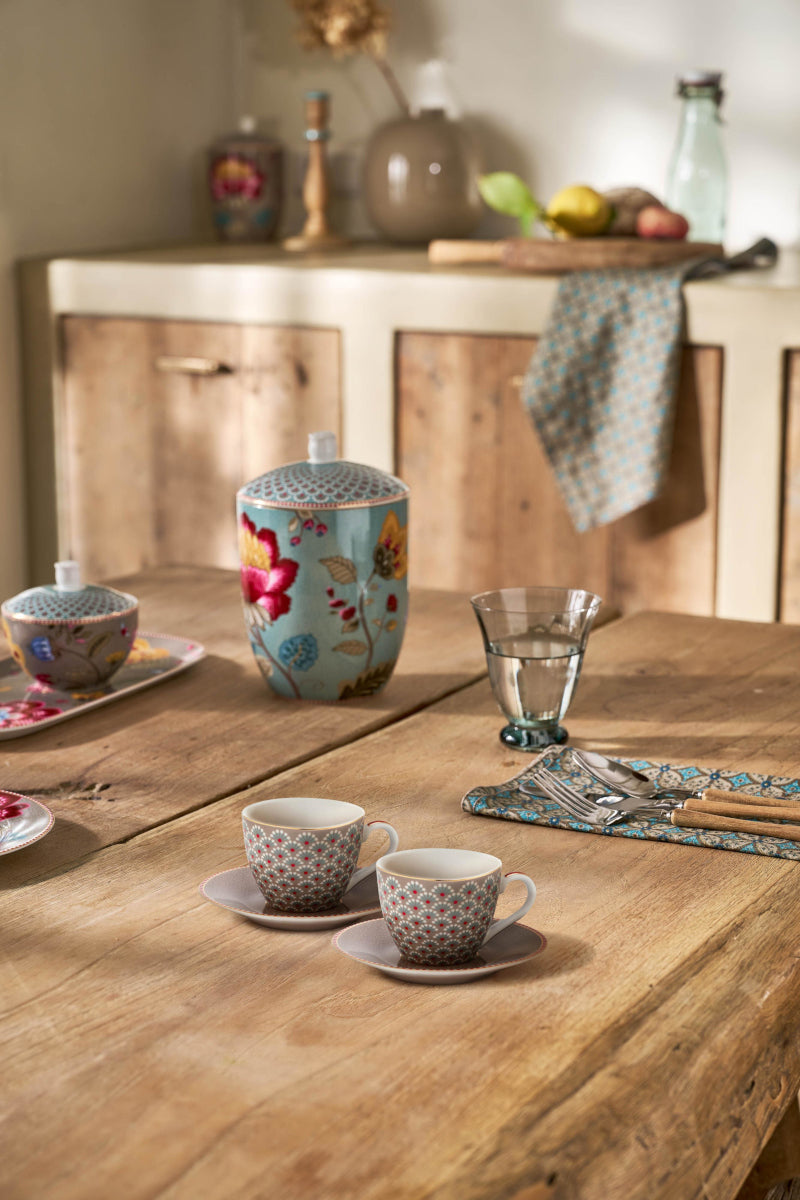 PIP STUDIO Blooming Tales Khaki Espressotasse mit Untertasse 0,12l Set – Tischideen & Ambiente