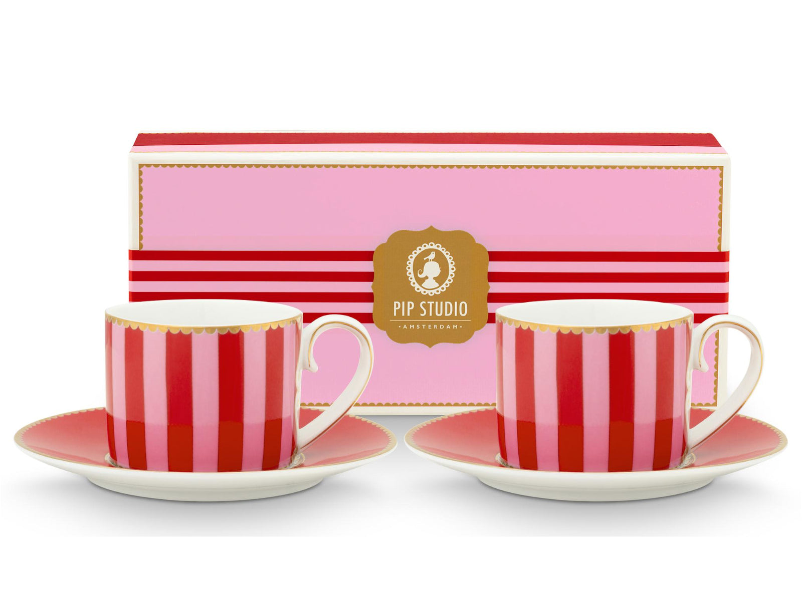 PIP STUDIO Love Birds Stripes Red-Pink Espressotasse mit Untertasse 0,125l Set2 Freisteller1