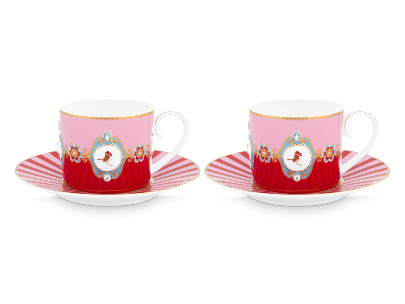 PIP STUDIO Love Birds Medallion Red-Pink Tasse mit Untertasse 0,15l Set2 Freisteller2