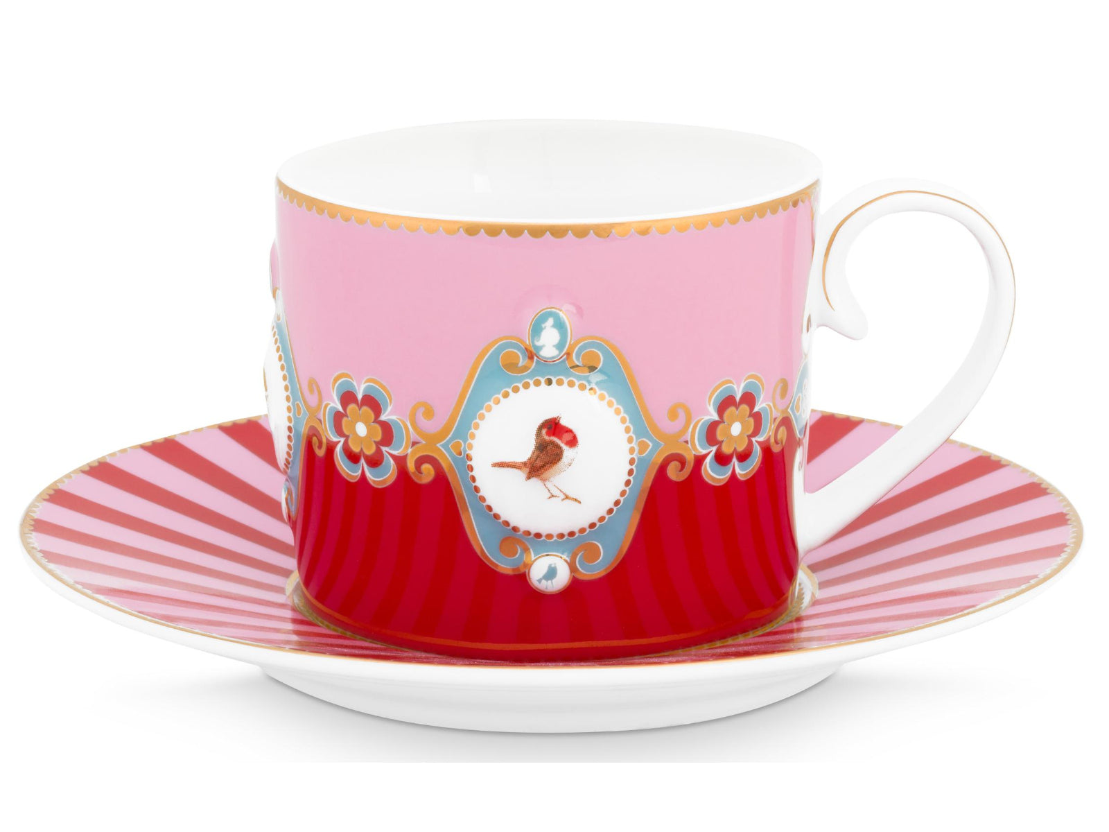PIP STUDIO Love Birds Medallion Red-Pink Tasse mit Untertasse 0,15l Set2 Freisteller3