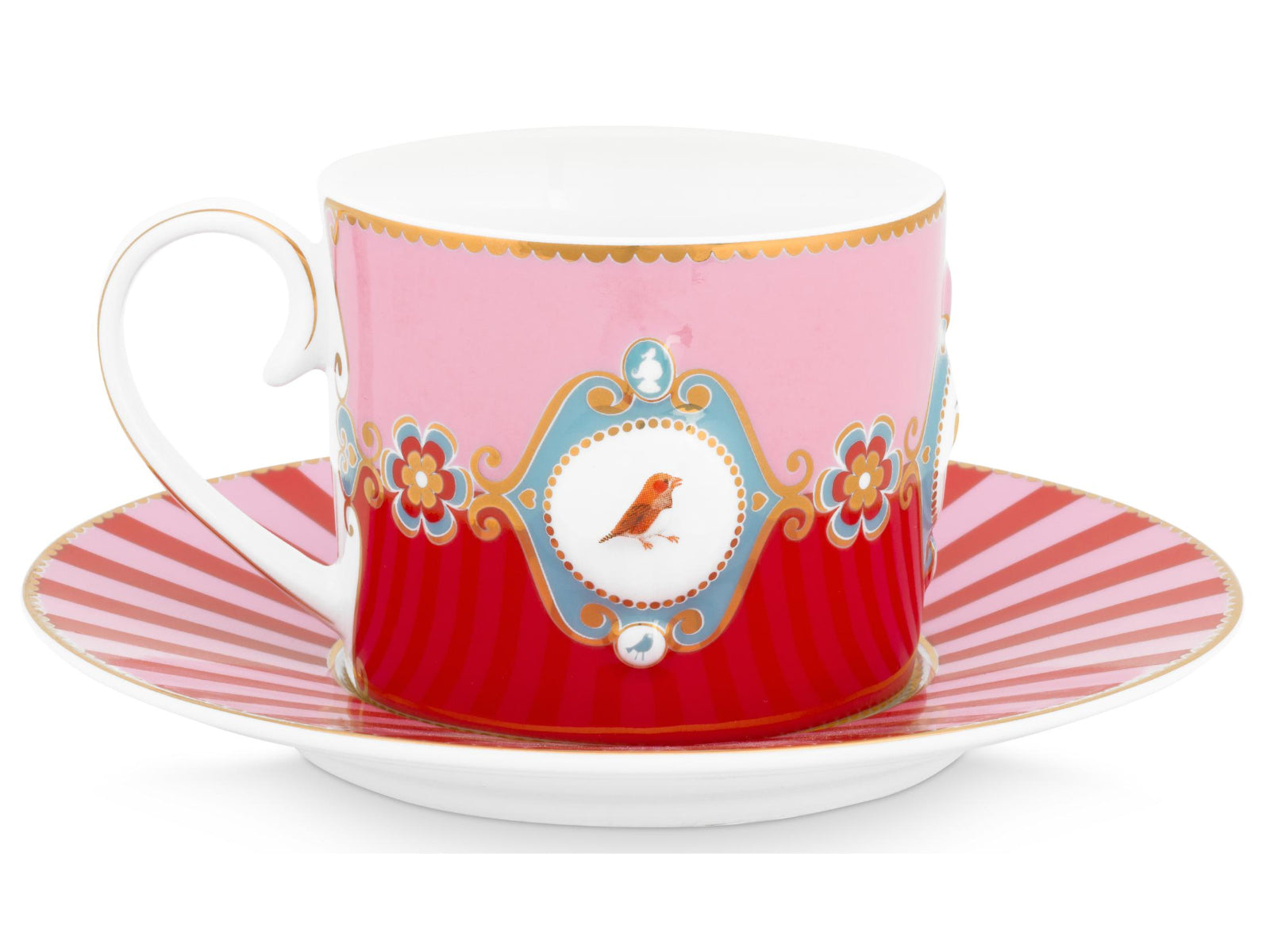 PIP STUDIO Love Birds Medallion Red-Pink Tasse mit Untertasse 0,15l Set2 Freisteller4