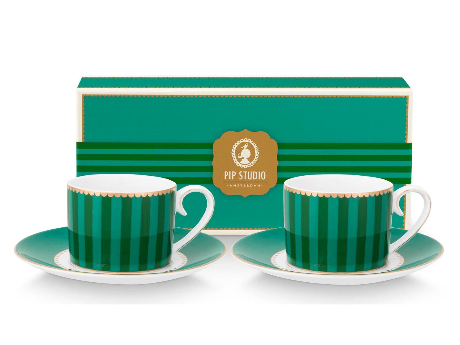 PIP STUDIO Love Birds Stripes Emerald-Green Espressotasse mit Untertasse 0,125l Set2 Freisteller1