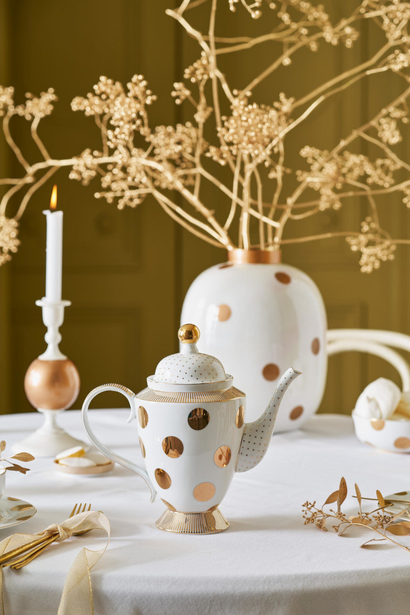 PIP STUDIO Dot Delight Teekanne weiß-gold 1,25l – Tischideen & Ambiente