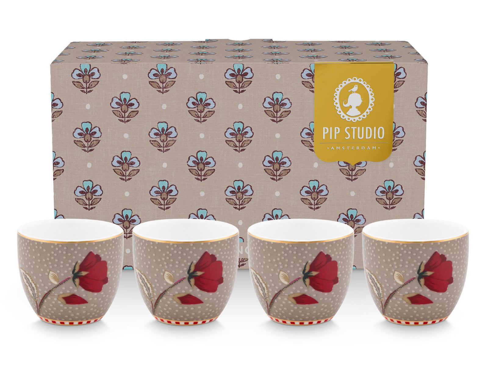 PIP STUDIO Blooming Tales Fantasy Khaki Eierbecher 5cm Set4 Freisteller1