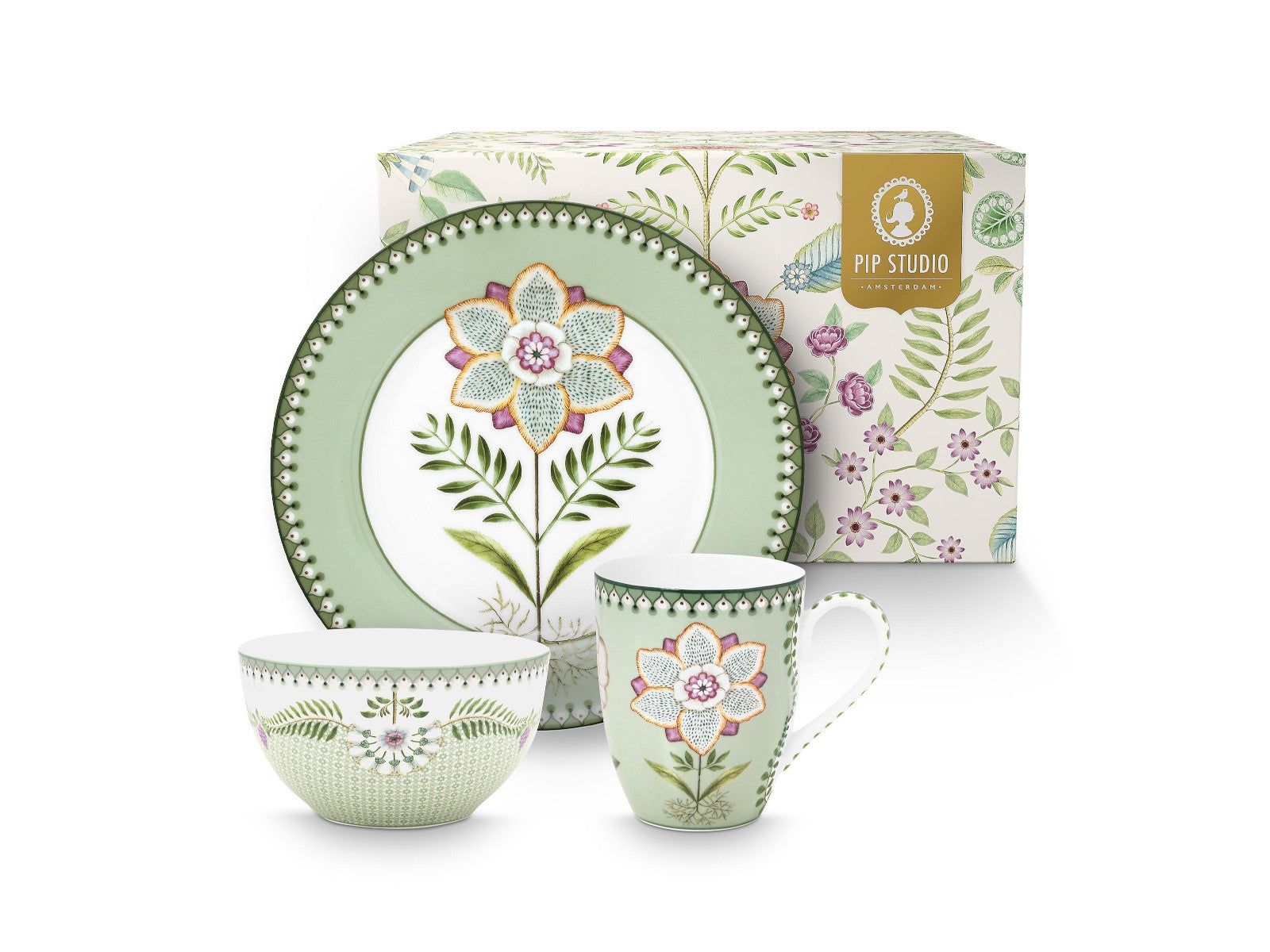 PIP STUDIO Lily&Lotus Light Green Frühstücksset Set3 Freisteller 1