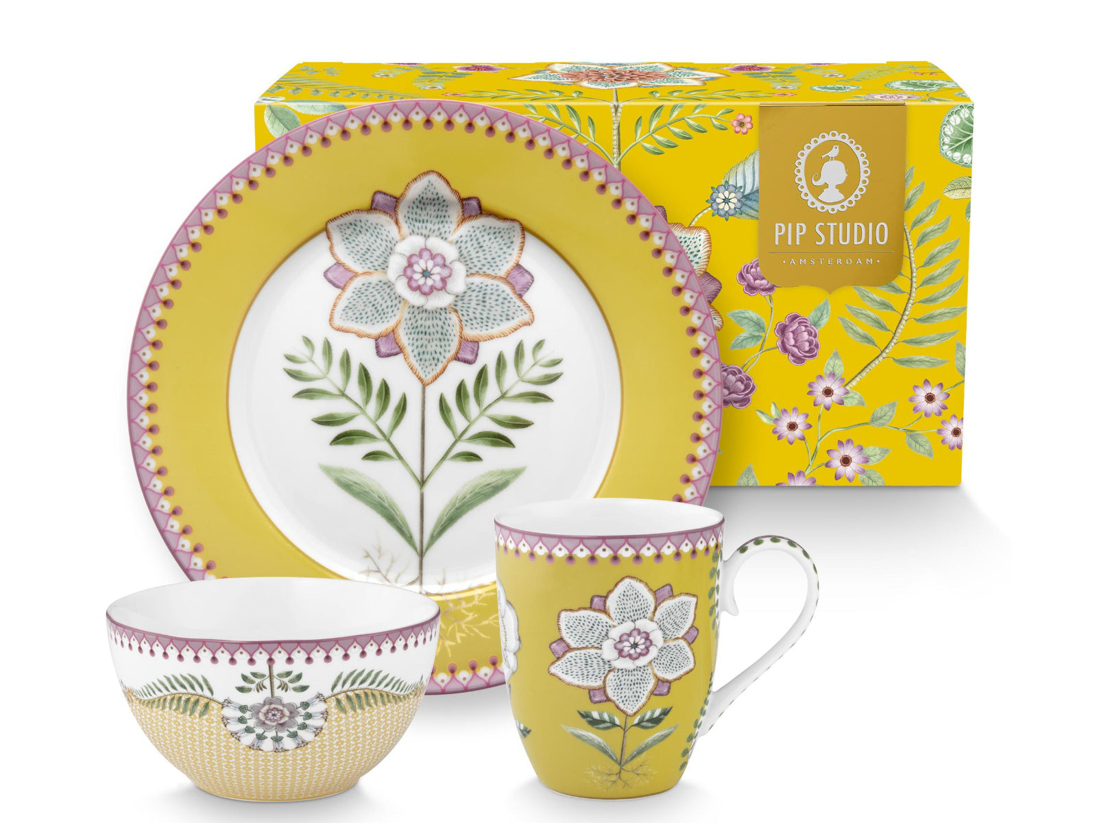 PIP STUDIO Lily&Lotus Yellow Frühstücksset Set3 Freisteller1