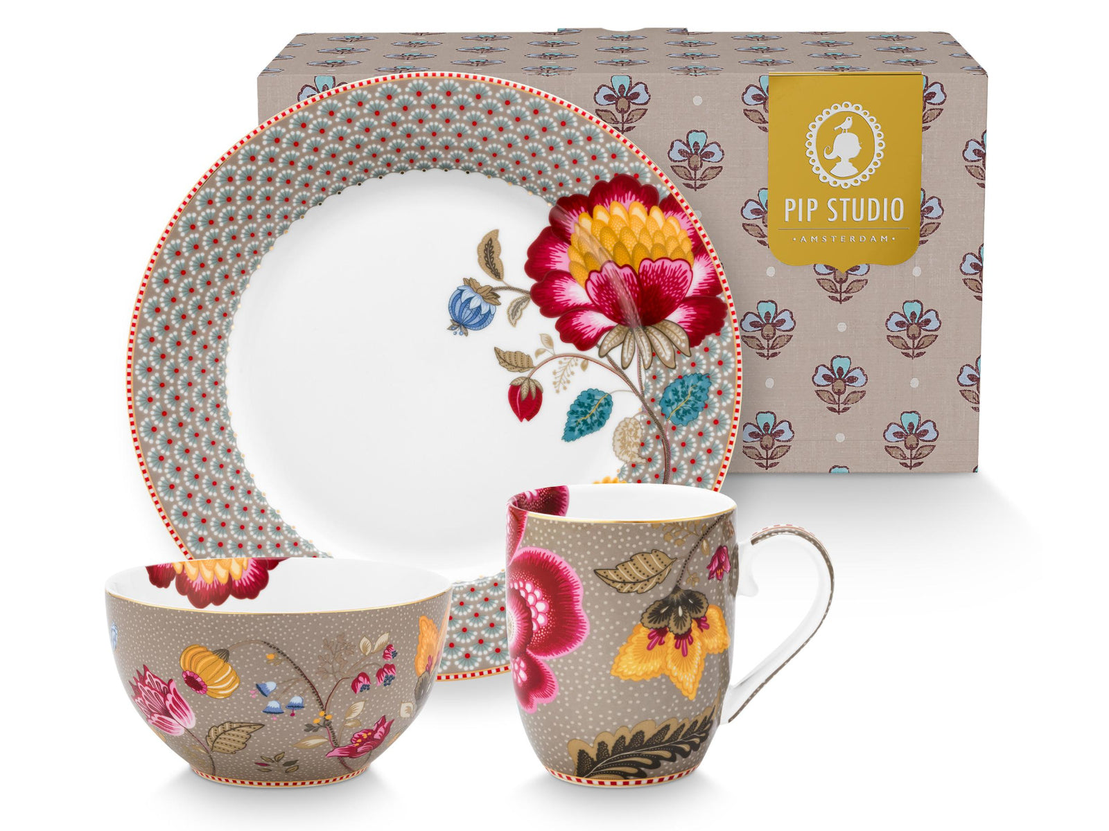 PIP STUDIO Blooming Tales Fantasy Khaki Frühstücksset Set3 Freisteller1