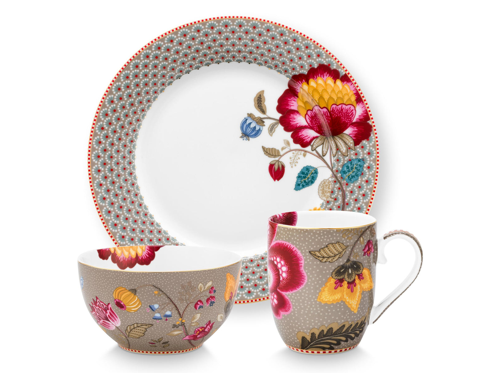 PIP STUDIO Blooming Tales Fantasy Khaki Frühstücksset Set3 Freisteller2