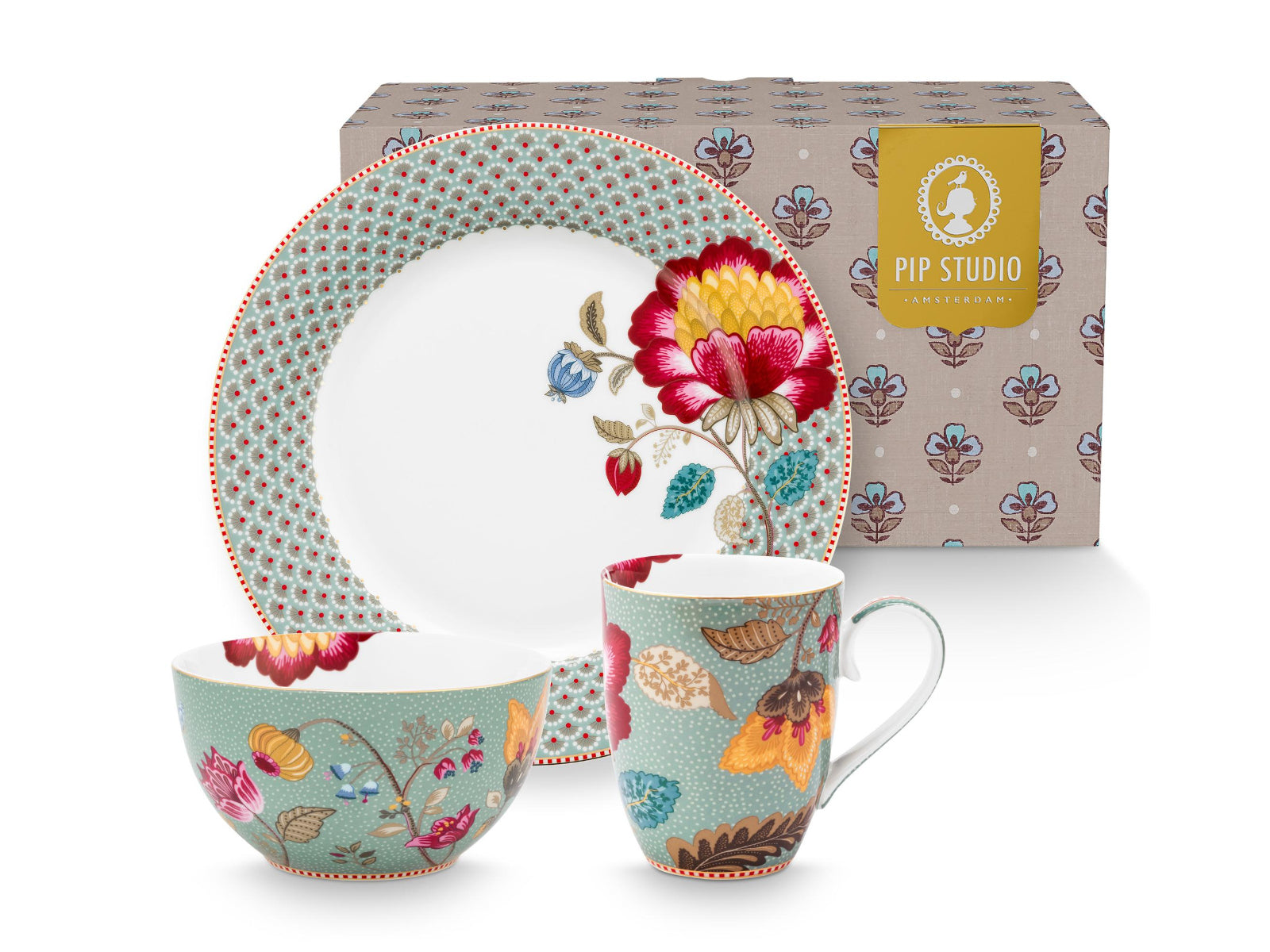 PIP STUDIO Blooming Tales Fantasy Blue Frühstücksset Set3 Freisteller1