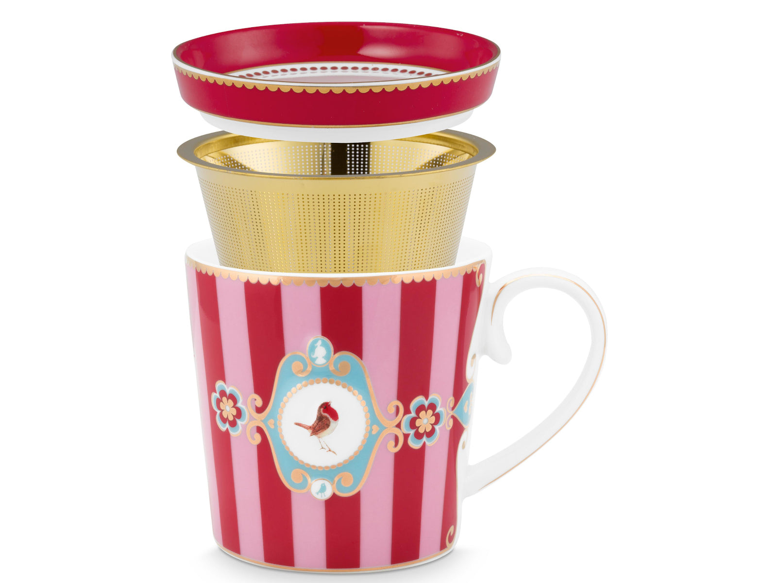 PIP STUDIO Love Birds Medallion Stripes Red-Pink Teeset für eine Person Freisteller3