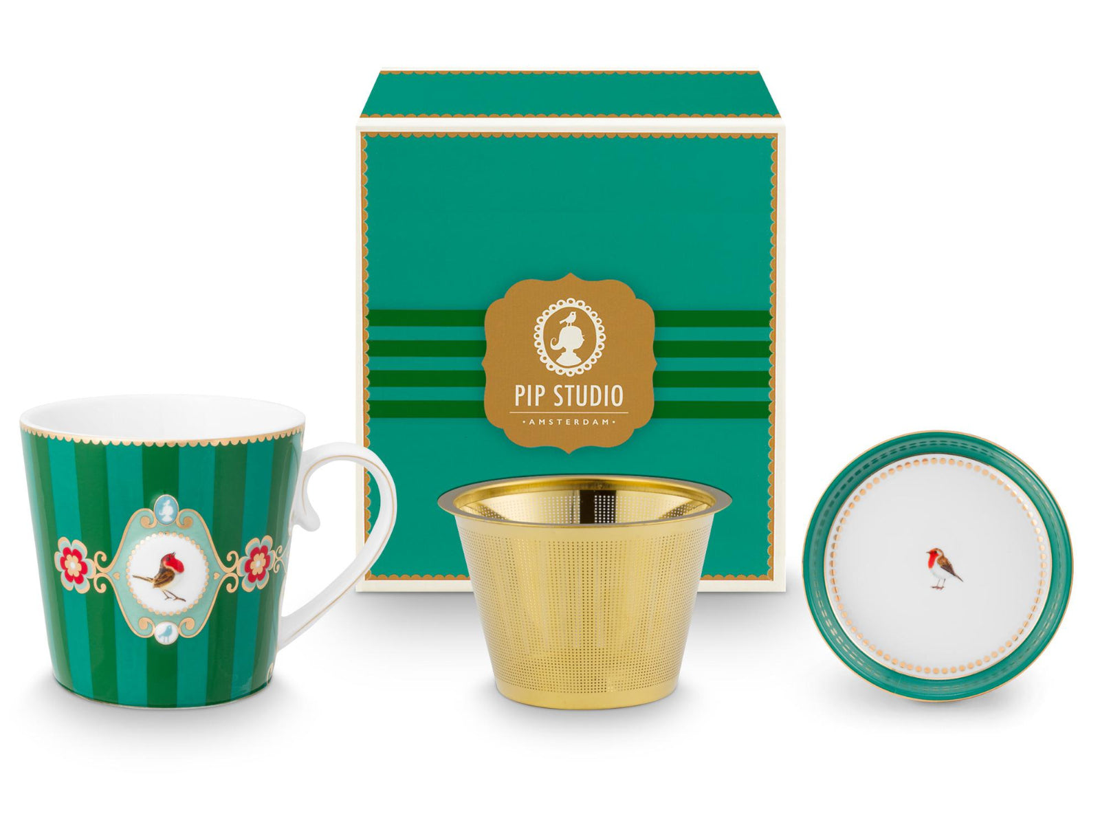 PIP STUDIO Love Birds Medallion Stripes Emerald-Green Teeset für eine Person 0,3l Freisteller1