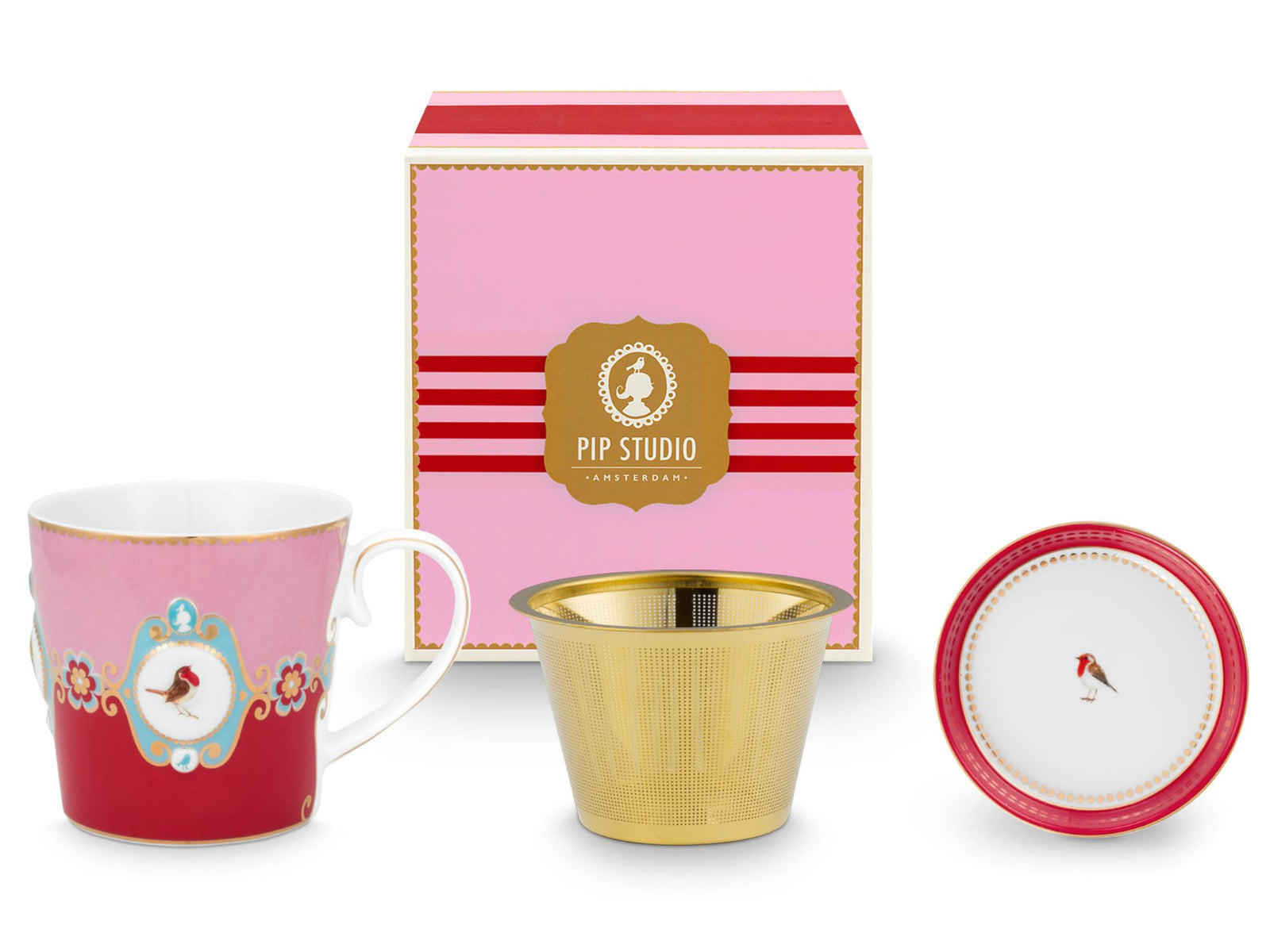 PIP STUDIO Love Birds Medallion Red-Pink Teeset für eine Person Freisteller1
