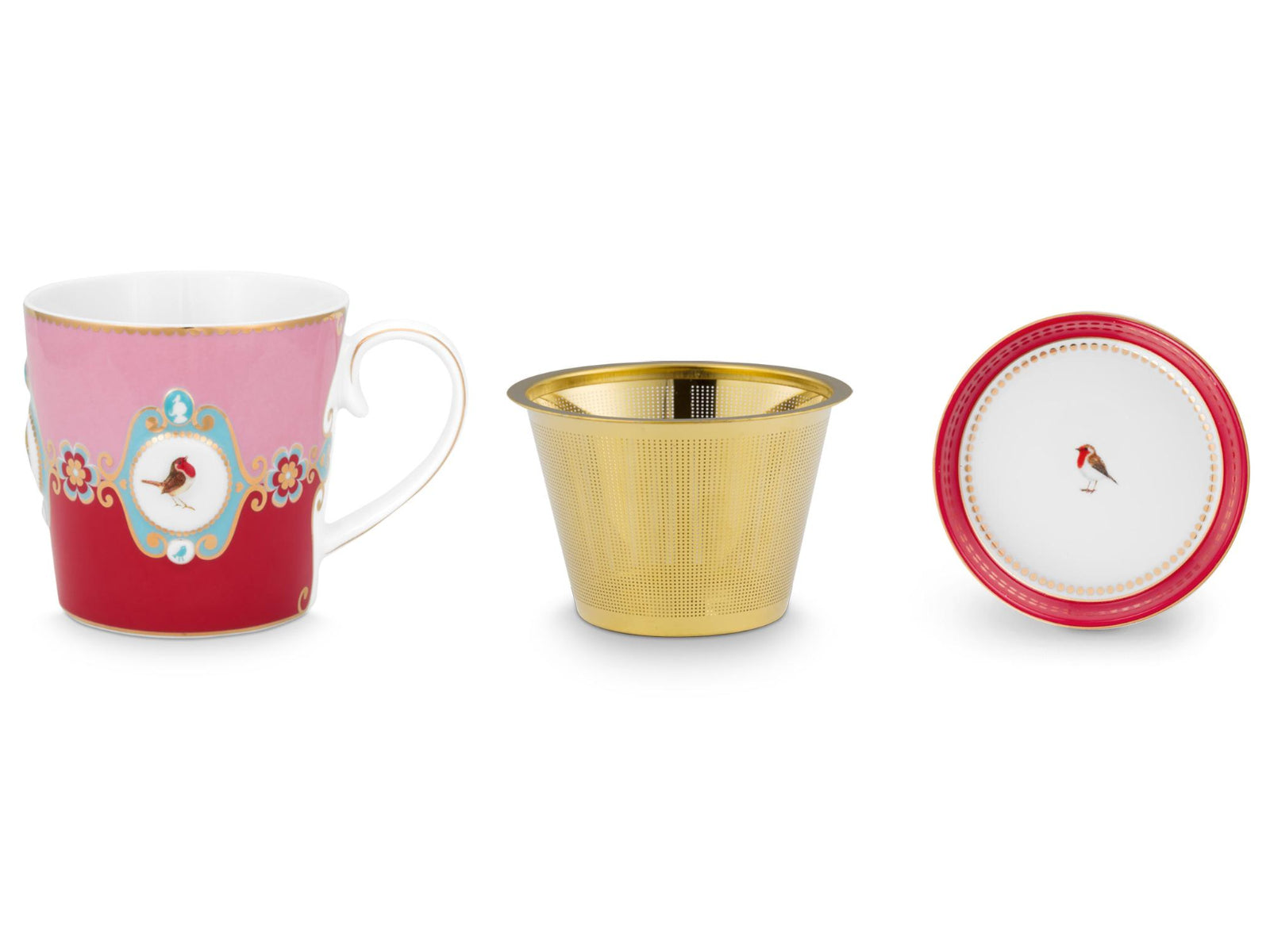 PIP STUDIO Love Birds Medallion Red-Pink Teeset für eine Person Freisteller2