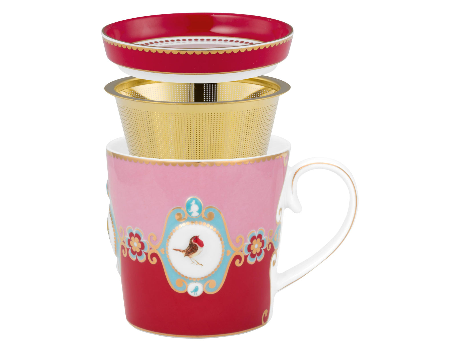 PIP STUDIO Love Birds Medallion Red-Pink Teeset für eine Person Freisteller3
