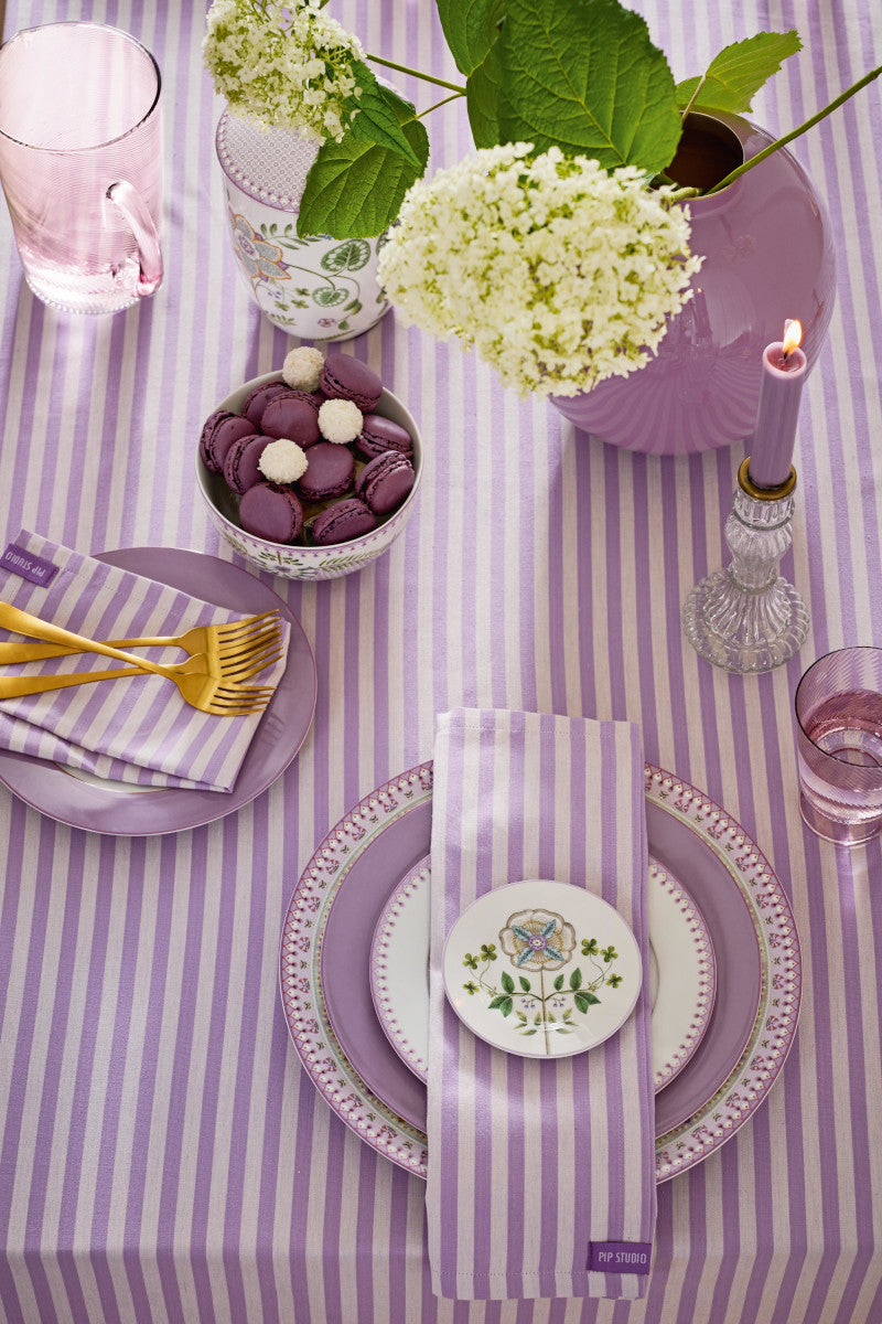 PIP STUDIO Lily&Lotus Stripes Servietten lila 40x40cm 4 Stück Lifestyle 1