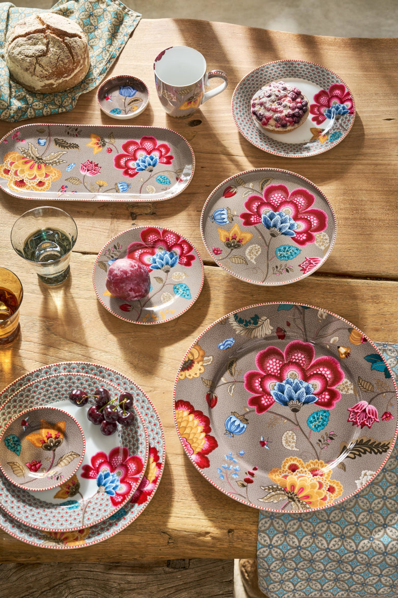 PIP STUDIO Blooming Tales Bustani Khaki-Blue Stoffservietten 40x40cm Set4 Lifestyle