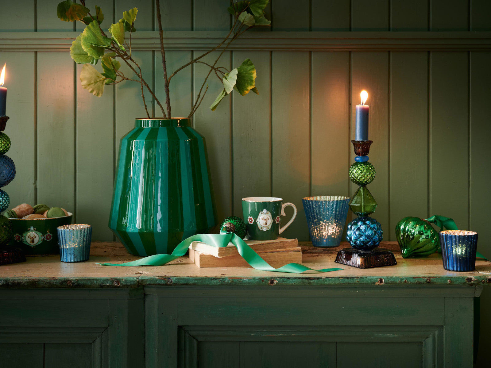 PIP STUDIO Love Birds Teelichthalter Glas blau 4er Set Lifestyle 1