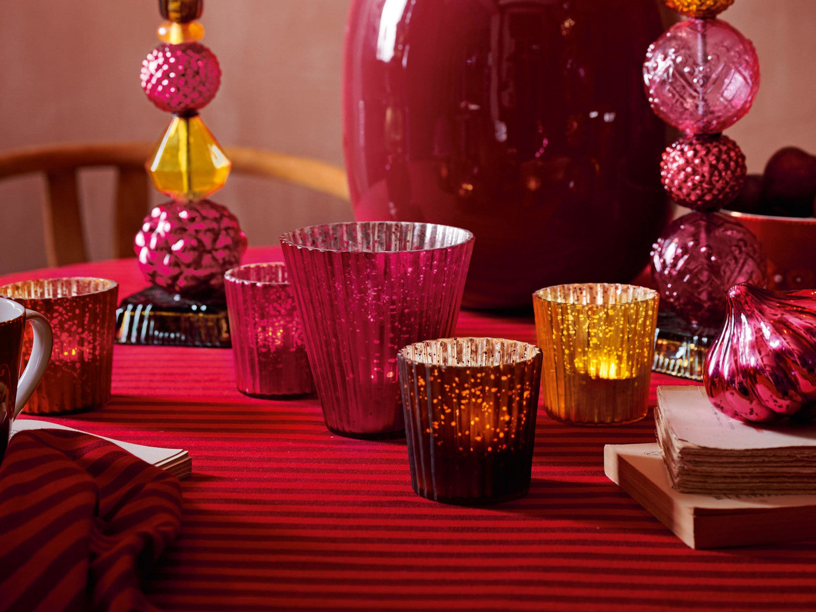 PIP STUDIO Love Birds Teelichthalter Glas rot 4er Set Lifestyle 1