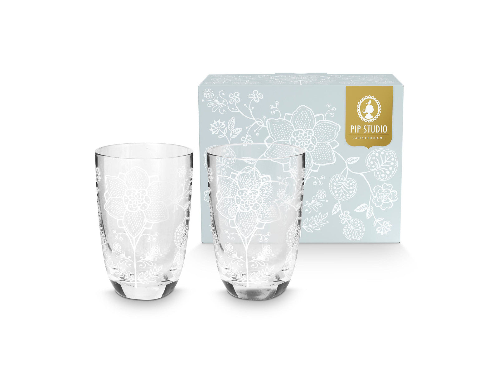PIP STUDIO Flower White Longdrinkglas 400ml Set2 Freisteller 1