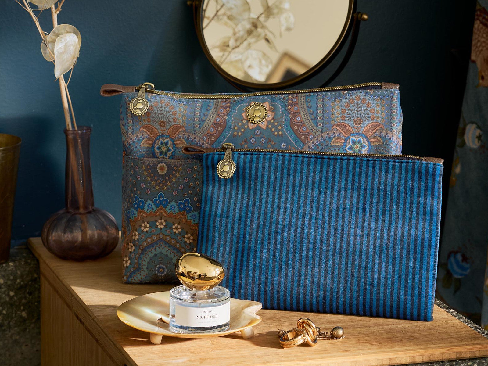 PIP STUDIO Caryn Kosmetiktasche Combi Jabali blau 26cm Freisteller 6