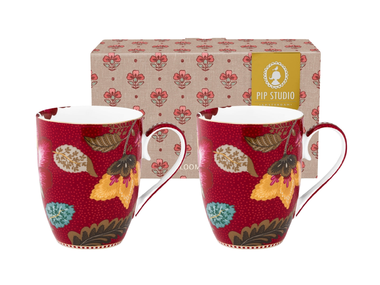 PIP STUDIO Blooming Tales Dark Red Henkelbecher Large 0,365l Set2 - Produktbild 1