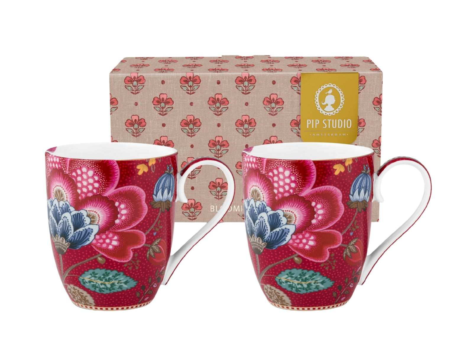 PIP STUDIO Blooming Tales Dark Red Henkelbecher XL 0,45l Set2 - Produktbild 2