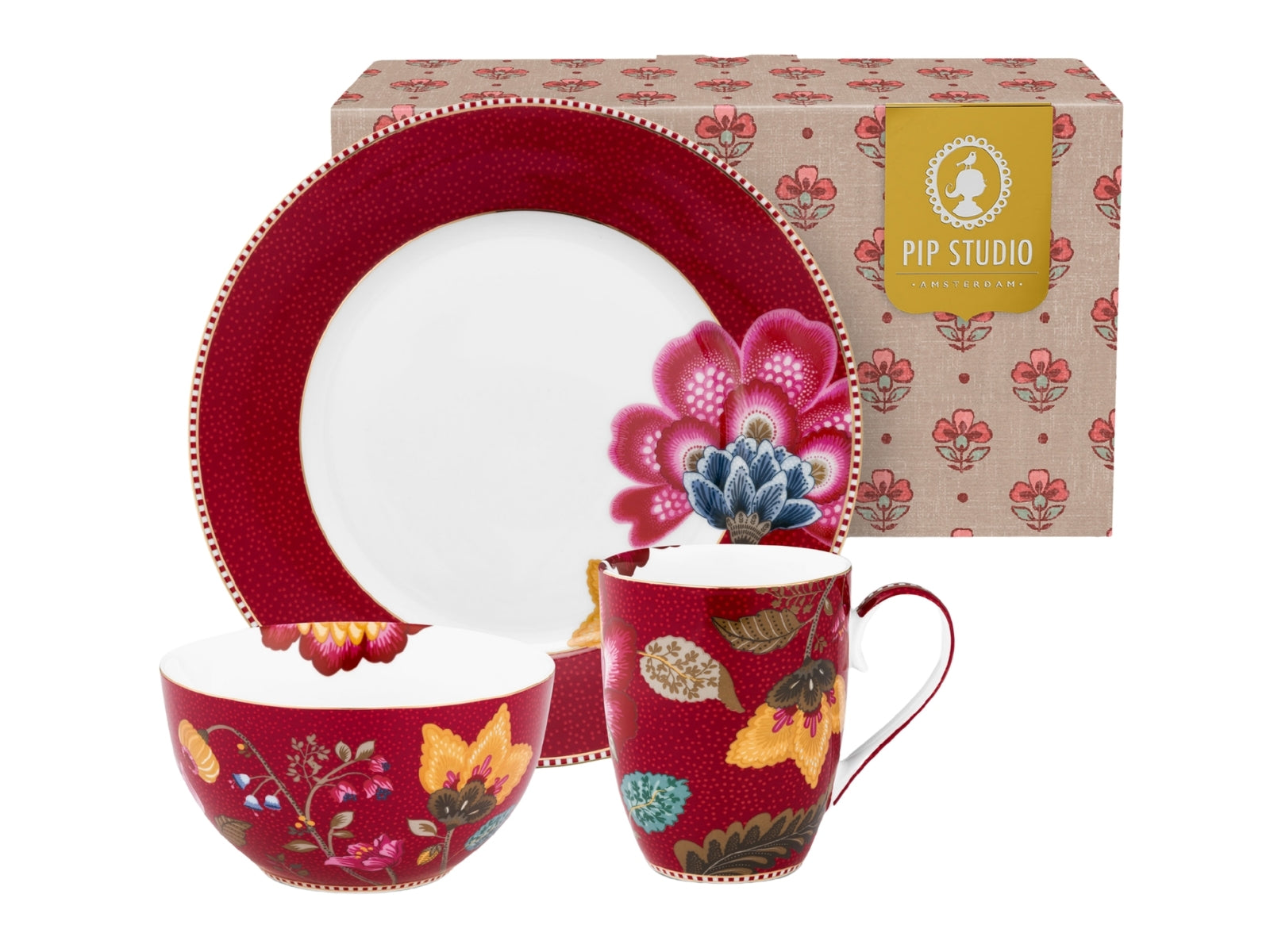 PIP STUDIO Blooming Tales Fantasy Dark Red Frühstücksset Set3 - Produktbild 1