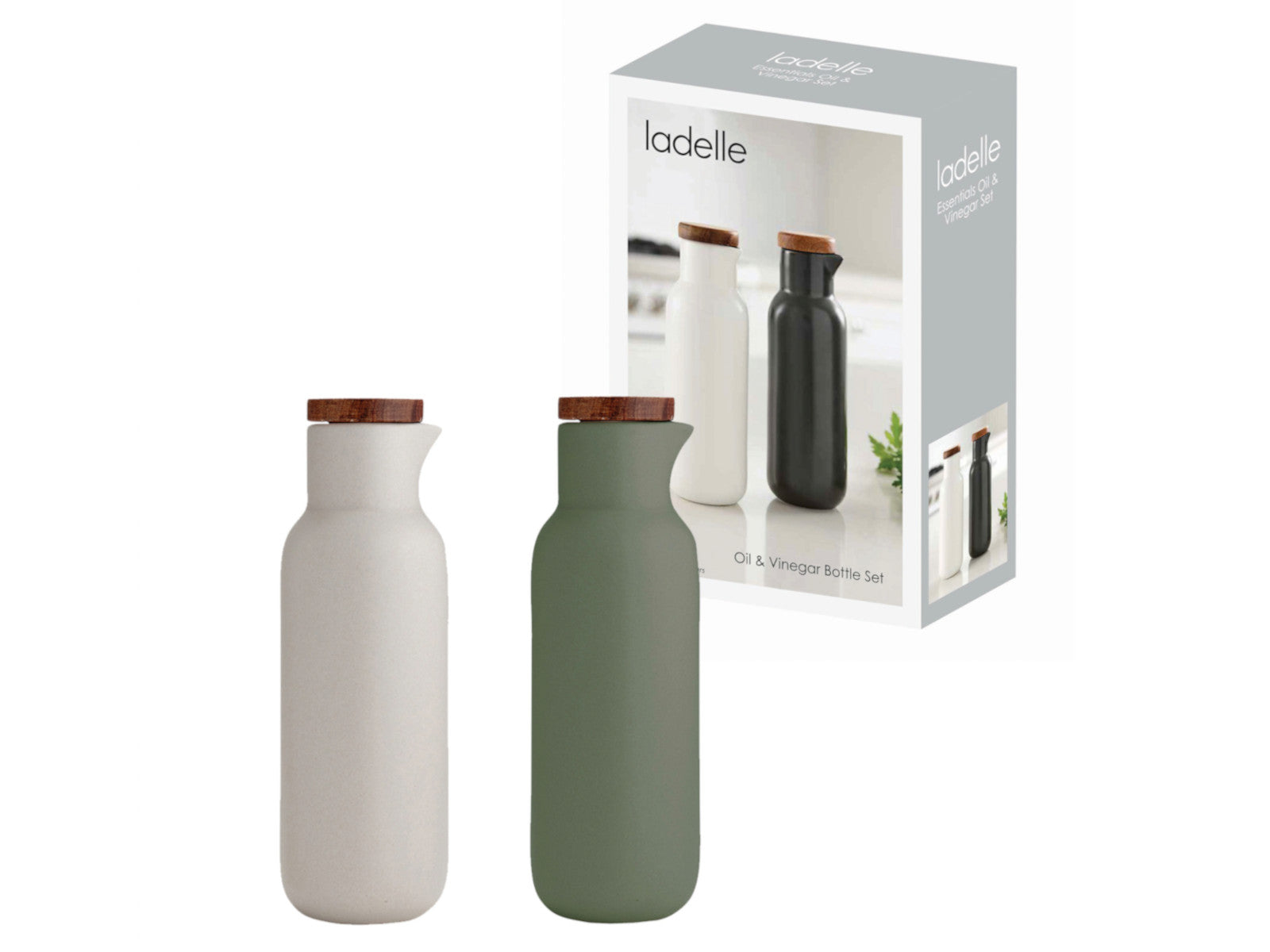 ladelle ESSENTIALS Essig- & Öl-Set Steingrau/Salbeigrün 2tlg Freisteller 1
