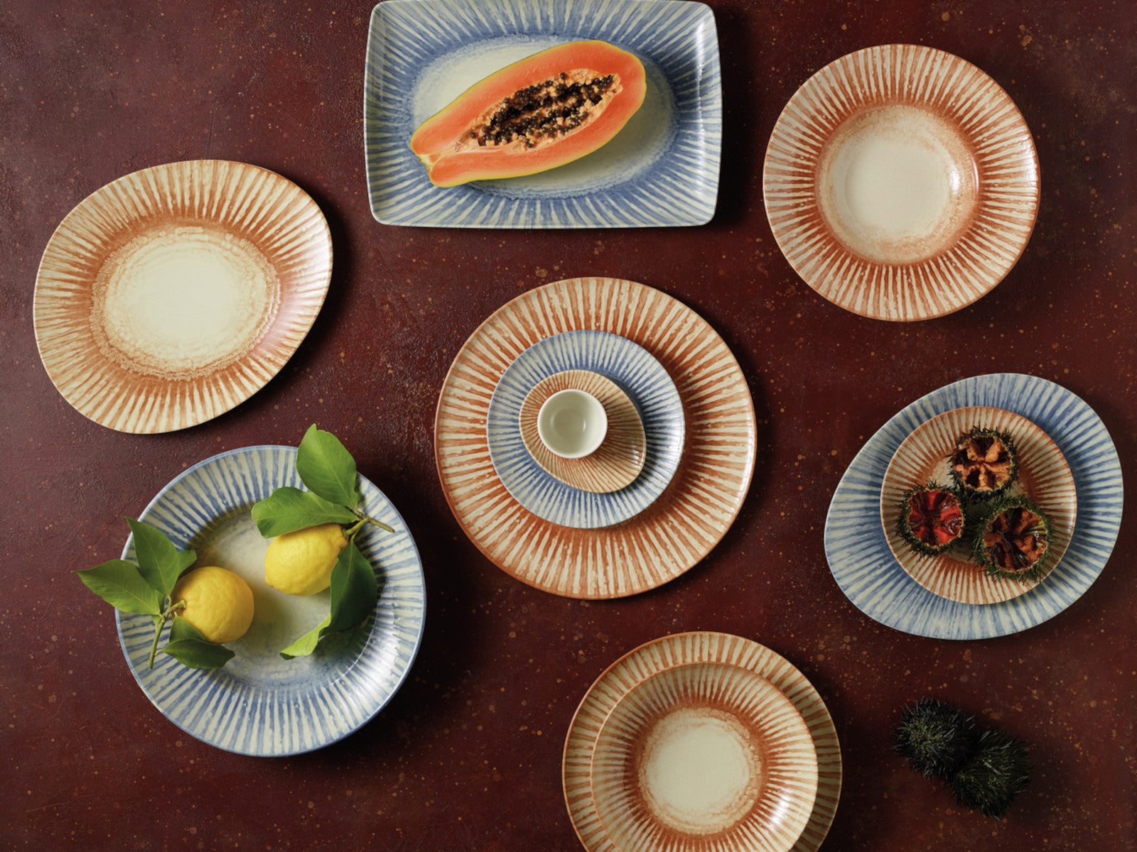 Rosenthal Arthur Krupp Stoneware Sunlight Blue Pizzateller 32cm Set4 Lifestyle 2