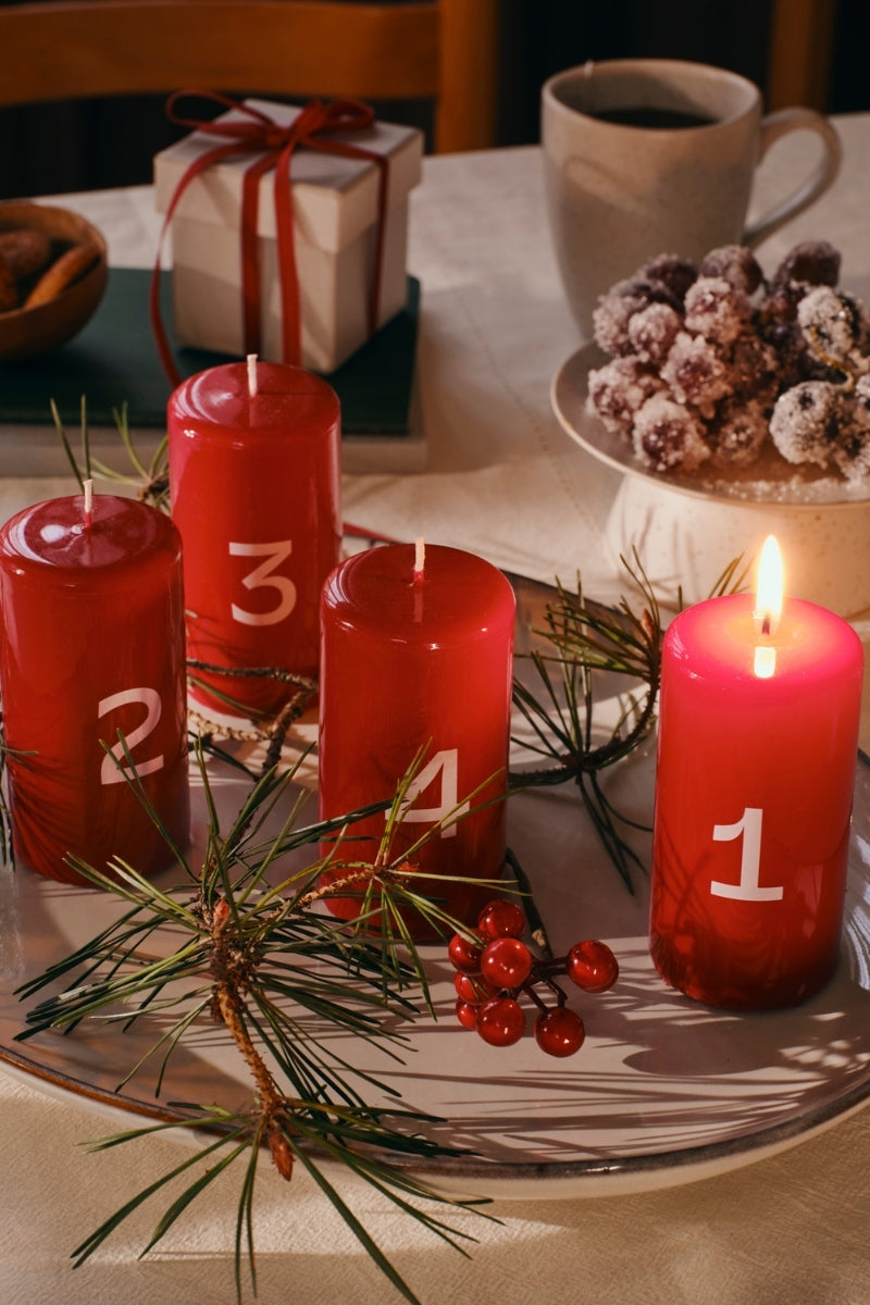 Broste Copenhagen Advent glänzendes Kalenderlicht burgundy/white 10cm Set4 - Produktbild 3