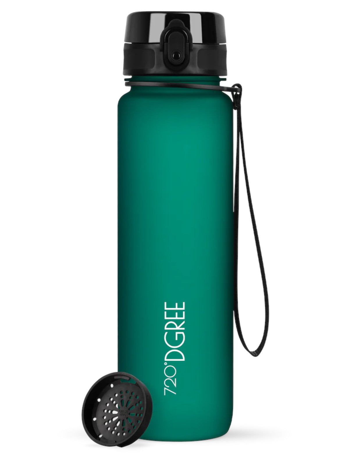 720°DGREE Trinkflasche uberBottle softTouch mit Sieb emerald green 1l – Tischideen & Ambiente