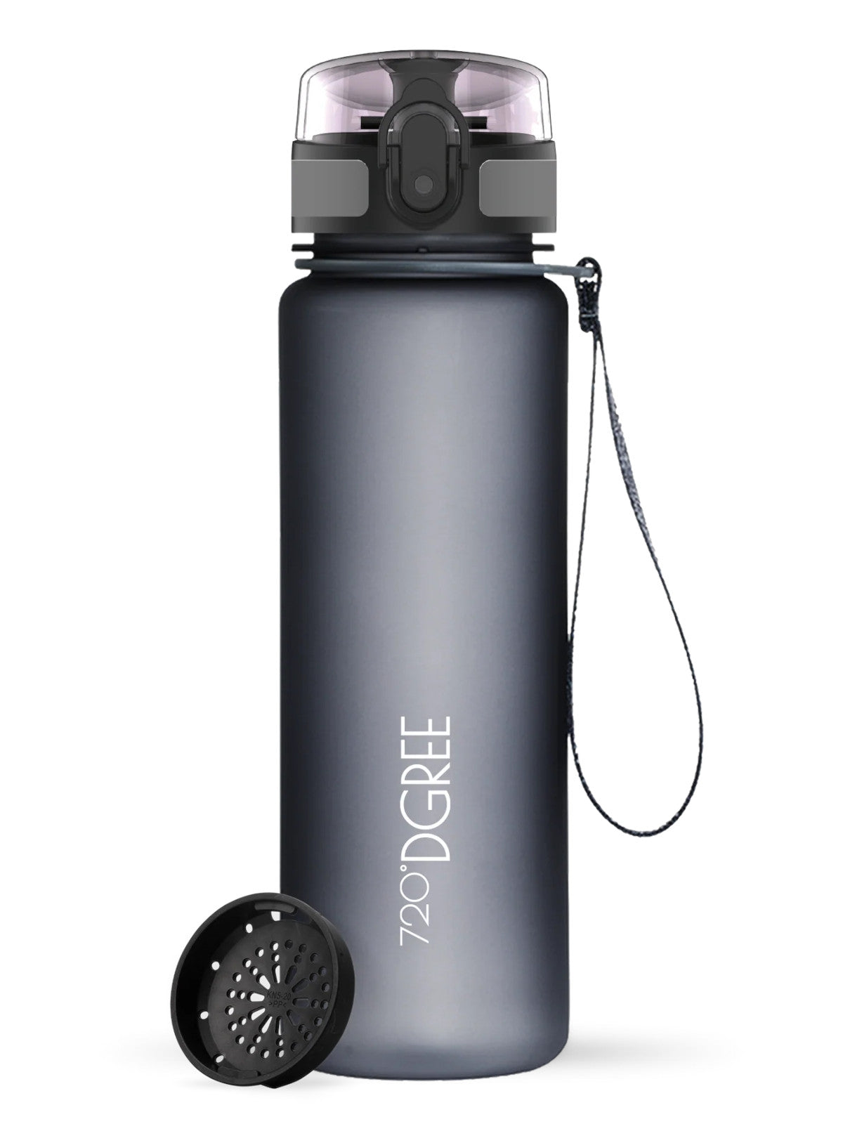 720°DGREE Trinkflasche uberBottle softTouch mit Sieb stone gray red 0,5l Freisteller 1