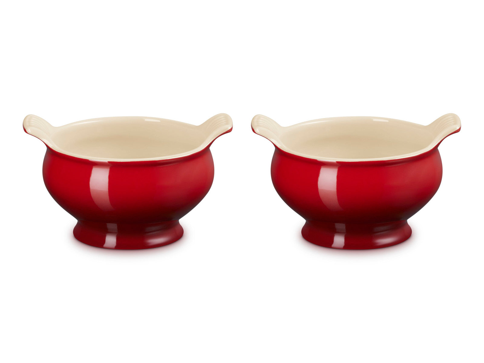 Le Creuset Suppenterrine Tradition kirschrot 0,6l 2er Set Freisteller 1