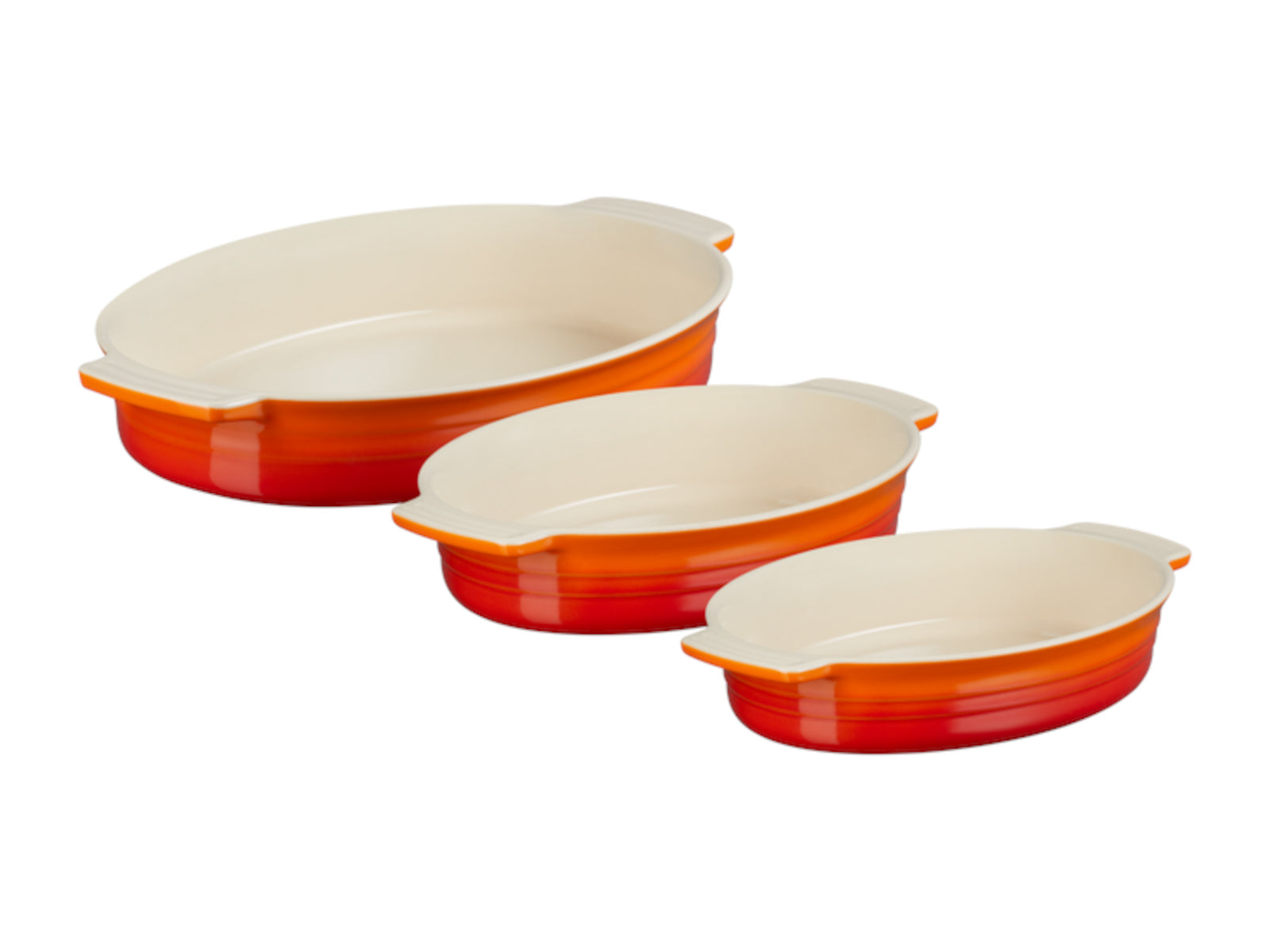 Le Creuset Auflaufform Klassik oval ofenrot 24/27/36 Set 3tlg Freisteller 1