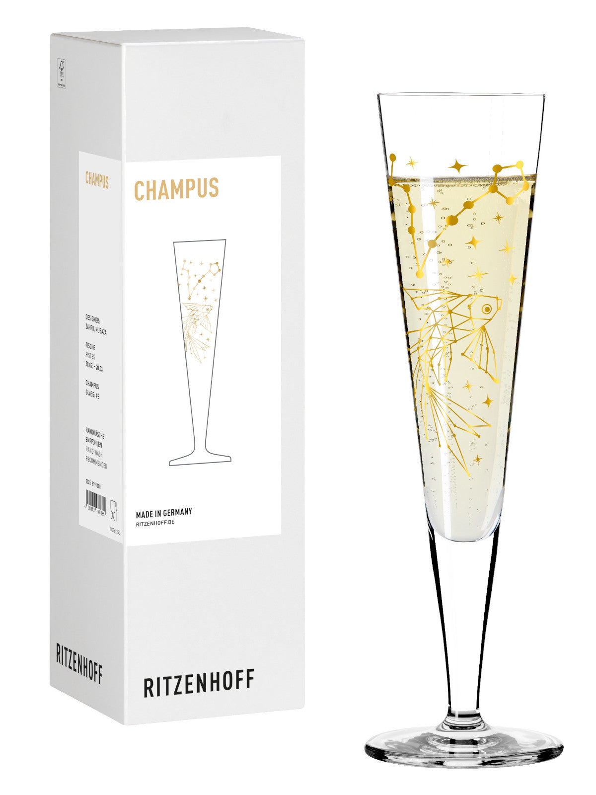 RITZENHOFF Champagnerglas #8 Fische (Z. Mubaza) H25 Freisteller 1